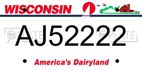AJ52222 Wisconsin License Plate