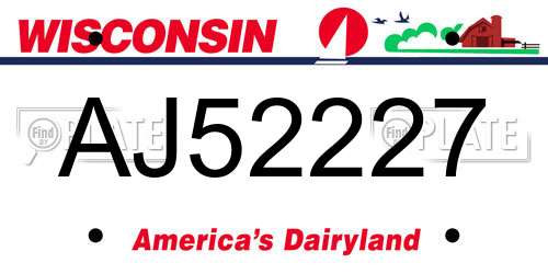 AJ52227 Wisconsin License Plate