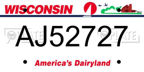 AJ52727 Wisconsin License Plate