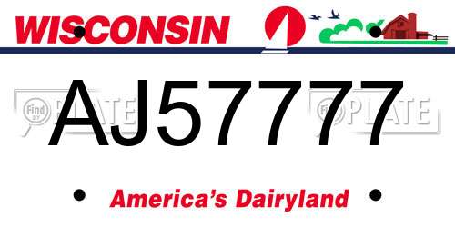AJ57777 Wisconsin License Plate