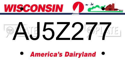 AJ5Z277 Wisconsin License Plate