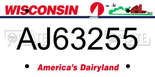 AJ63255 Wisconsin License Plate