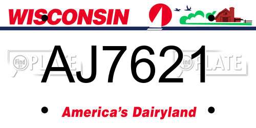 AJ7621 Wisconsin License Plate
