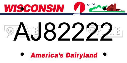 AJ82222 Wisconsin License Plate