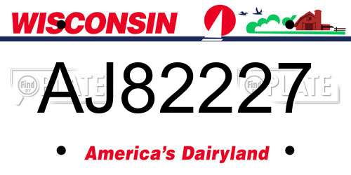 AJ82227 Wisconsin License Plate
