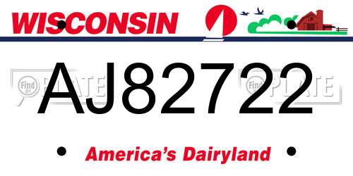 AJ82722 Wisconsin License Plate