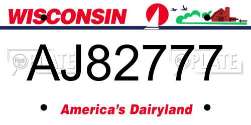AJ82777 Wisconsin License Plate