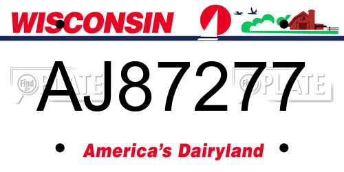 AJ87277 Wisconsin License Plate