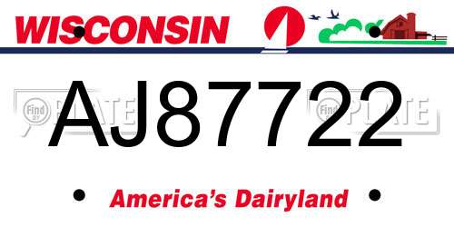 AJ87722 Wisconsin License Plate