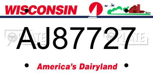 AJ87727 Wisconsin License Plate