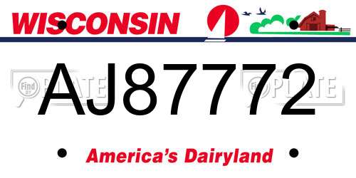 AJ87772 Wisconsin License Plate