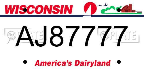 AJ87777 Wisconsin License Plate