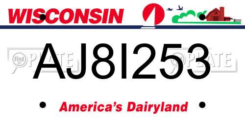 AJ8I253 Wisconsin License Plate