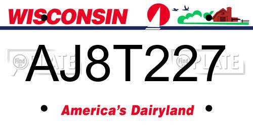 AJ8T227 Wisconsin License Plate