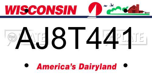 AJ8T441 Wisconsin License Plate