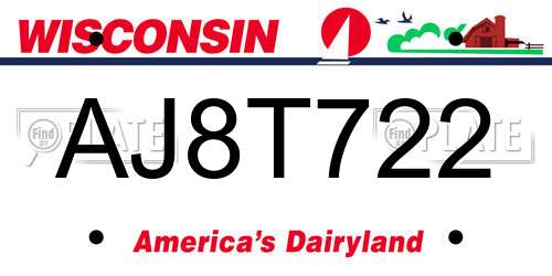 AJ8T722 Wisconsin License Plate