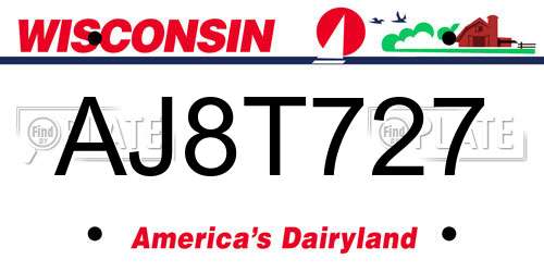AJ8T727 Wisconsin License Plate