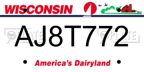 AJ8T772 Wisconsin License Plate