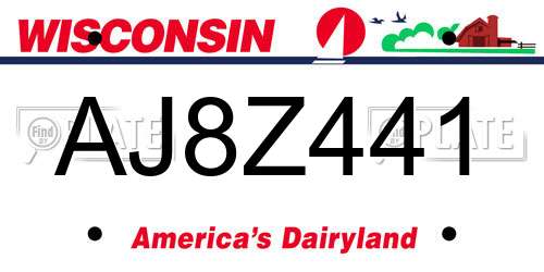 AJ8Z441 Wisconsin License Plate