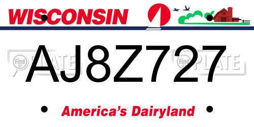 AJ8Z727 Wisconsin License Plate
