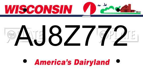 AJ8Z772 Wisconsin License Plate
