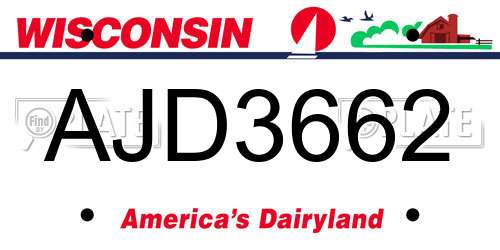 AJD3662 Wisconsin License Plate