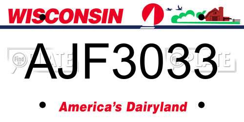 AJF3033 Wisconsin License Plate