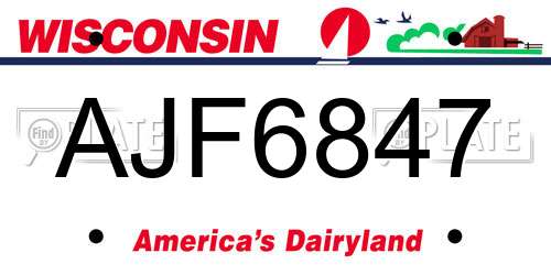 AJF6847 Wisconsin License Plate
