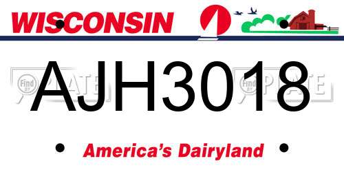 AJH3018 Wisconsin License Plate