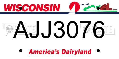 AJJ3076 Wisconsin License Plate