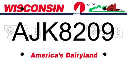 AJK8209 Wisconsin License Plate