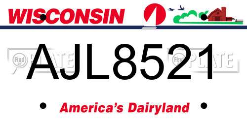 AJL8521 Wisconsin License Plate