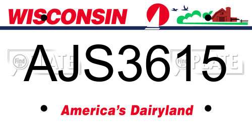 AJS3615 Wisconsin License Plate