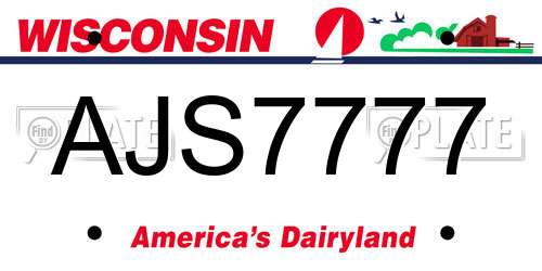 AJS7777 Wisconsin License Plate