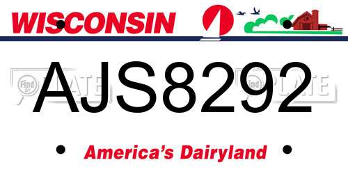 AJS8292 Wisconsin License Plate