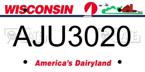 AJU3020 Wisconsin License Plate