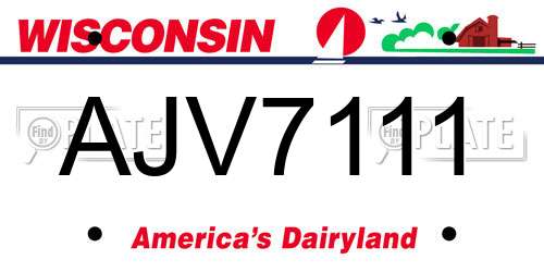 AJV7111 Wisconsin License Plate