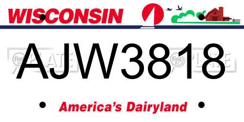 AJW3818 Wisconsin License Plate