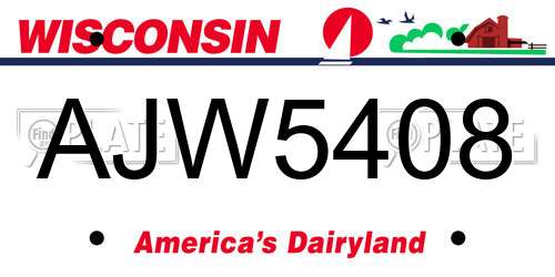 AJW5408 Wisconsin License Plate