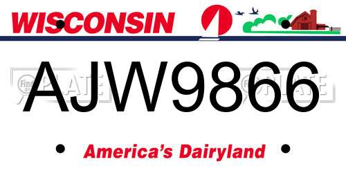 AJW9866 Wisconsin License Plate