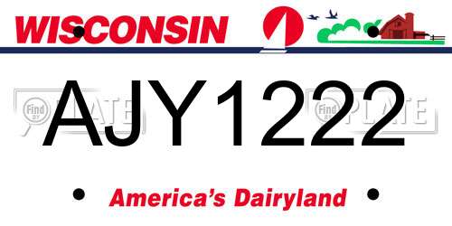 AJY1222 Wisconsin License Plate