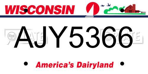AJY5366 Wisconsin License Plate
