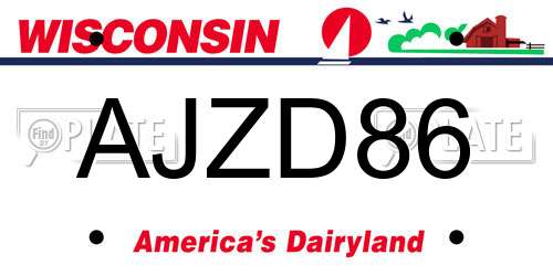 AJZD86 Wisconsin License Plate