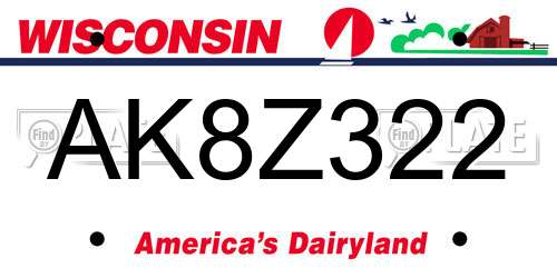 AK8Z322 Wisconsin License Plate