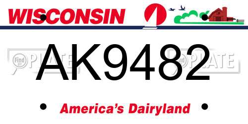 AK9482 Wisconsin License Plate