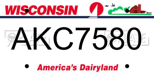 AKC7580 Wisconsin License Plate