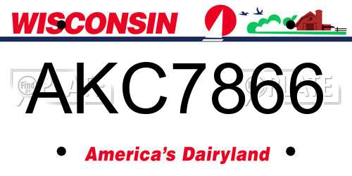 AKC7866 Wisconsin License Plate