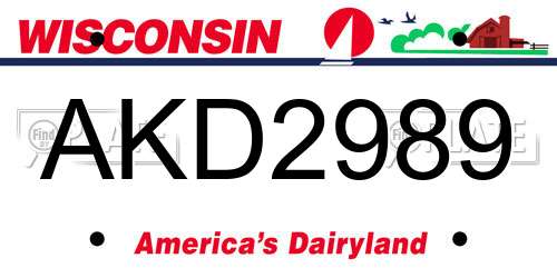 AKD2989 Wisconsin License Plate