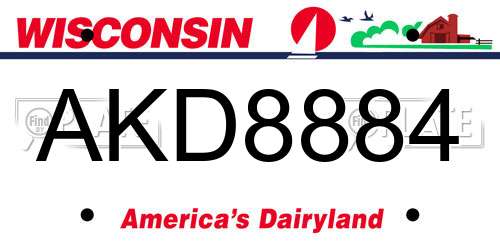 AKD8884 Wisconsin License Plate