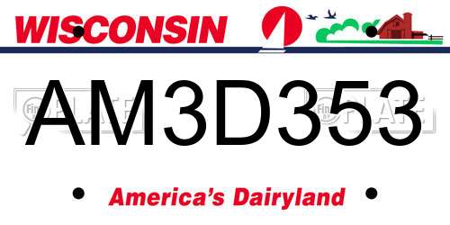 AM3D353 Wisconsin License Plate